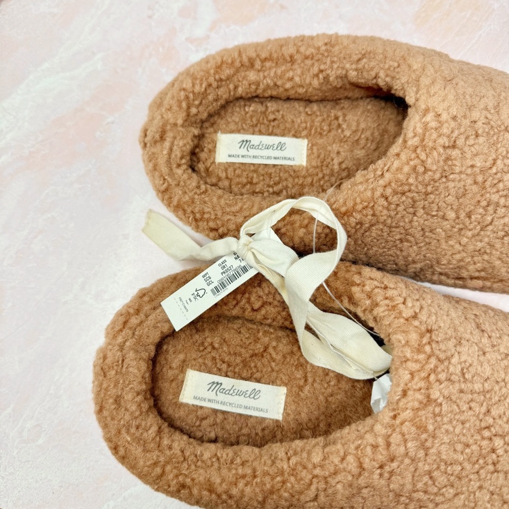 NWT Madewell Sherpa Scuff Tan Women’s Fuzzy Cozy Slippers In Ground Clay Sz 7 - Picture 7 of 8